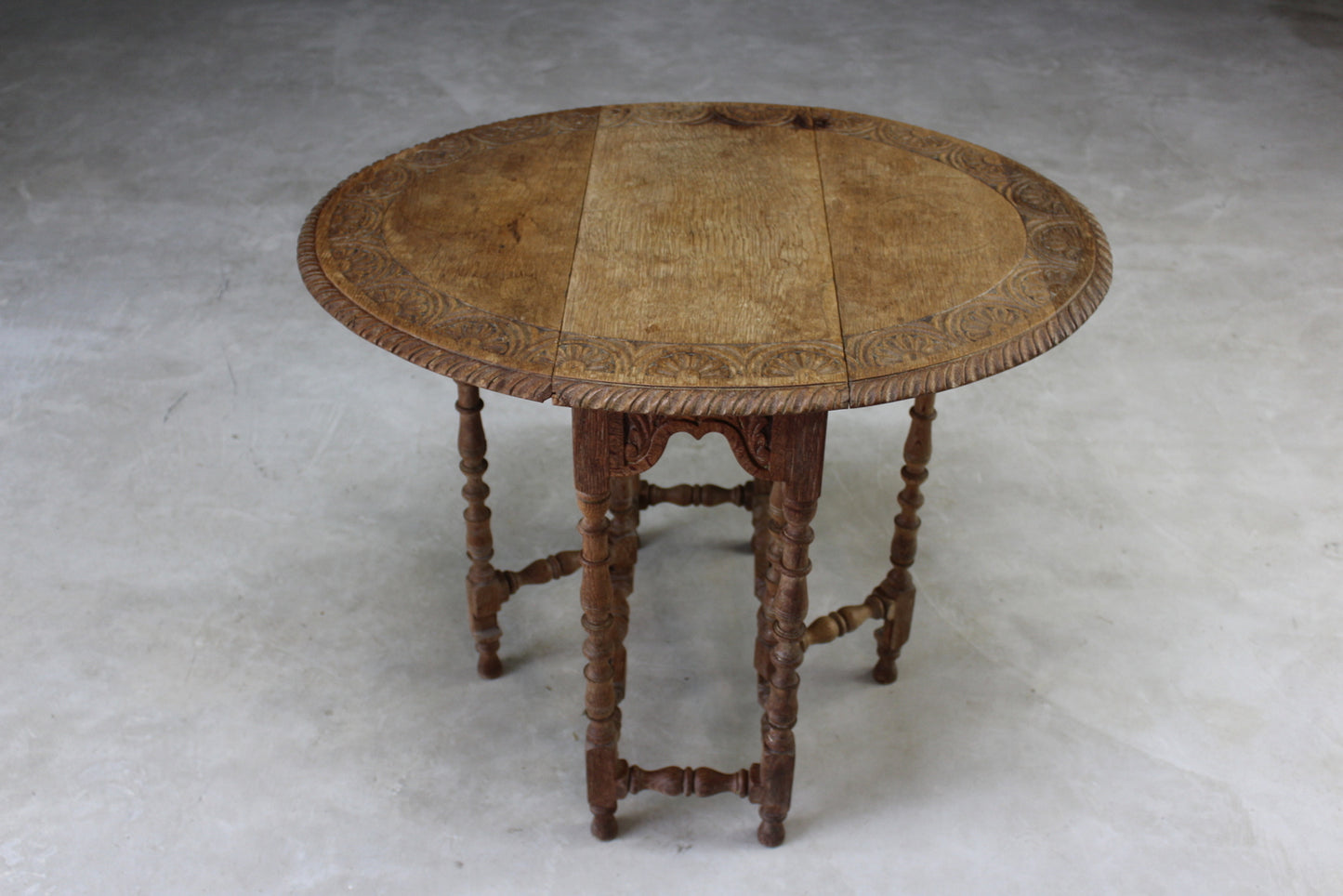 Small Oak Drop Leaf Carved Side Table - Kernow Furniture