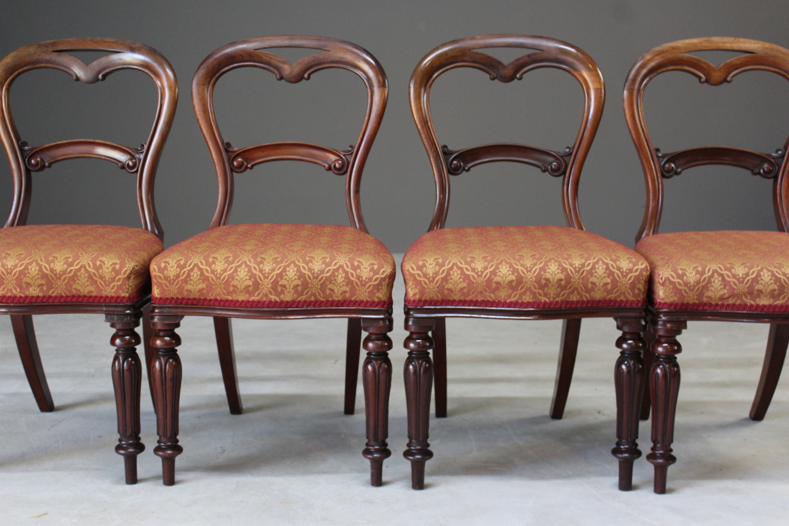 Set 4 Victorian Mahogany Balloon Back Chairs - Kernow Furniture