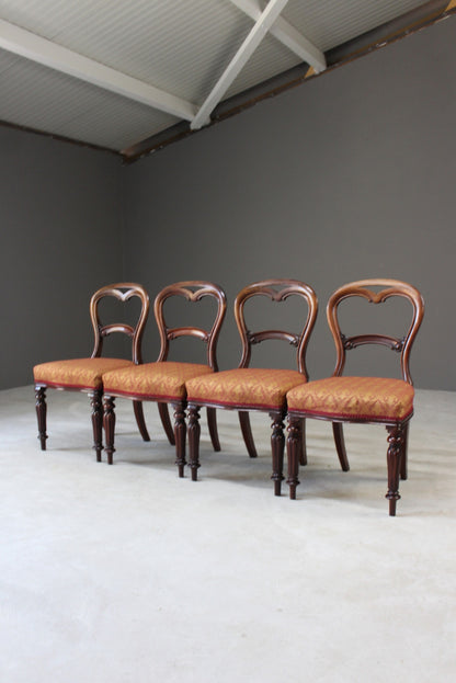 Set 4 Victorian Mahogany Balloon Back Chairs - Kernow Furniture