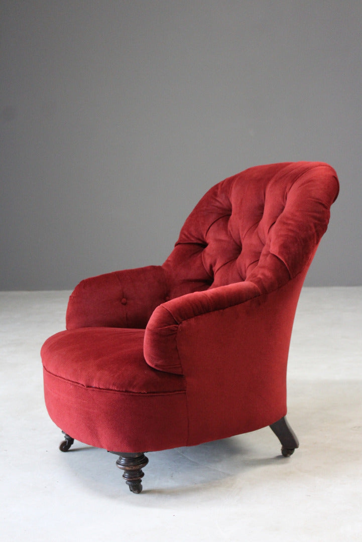 Antique Small Red Button Back Armchair - Kernow Furniture