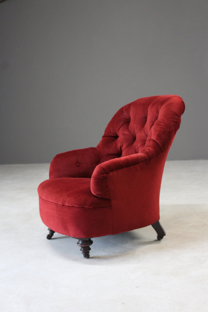 Antique Small Red Button Back Armchair - Kernow Furniture