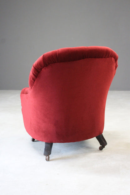 Antique Small Red Button Back Armchair - Kernow Furniture