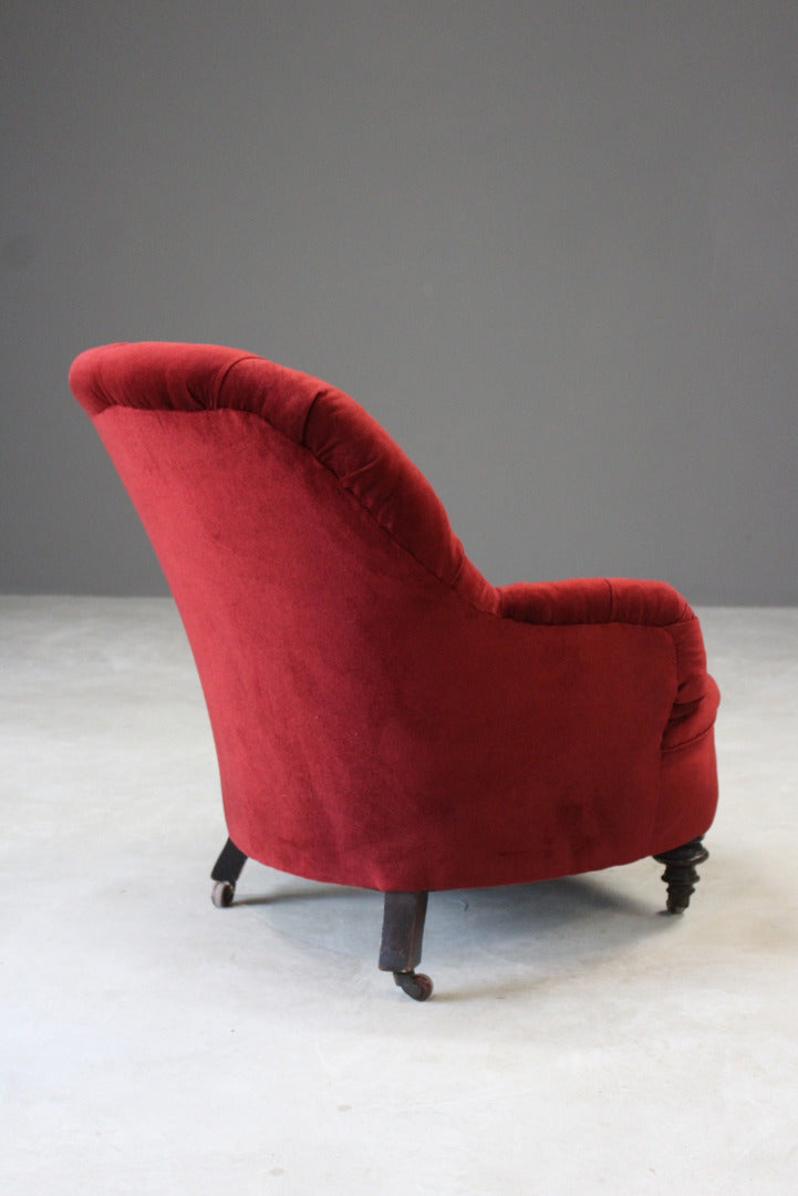 Antique Small Red Button Back Armchair - Kernow Furniture