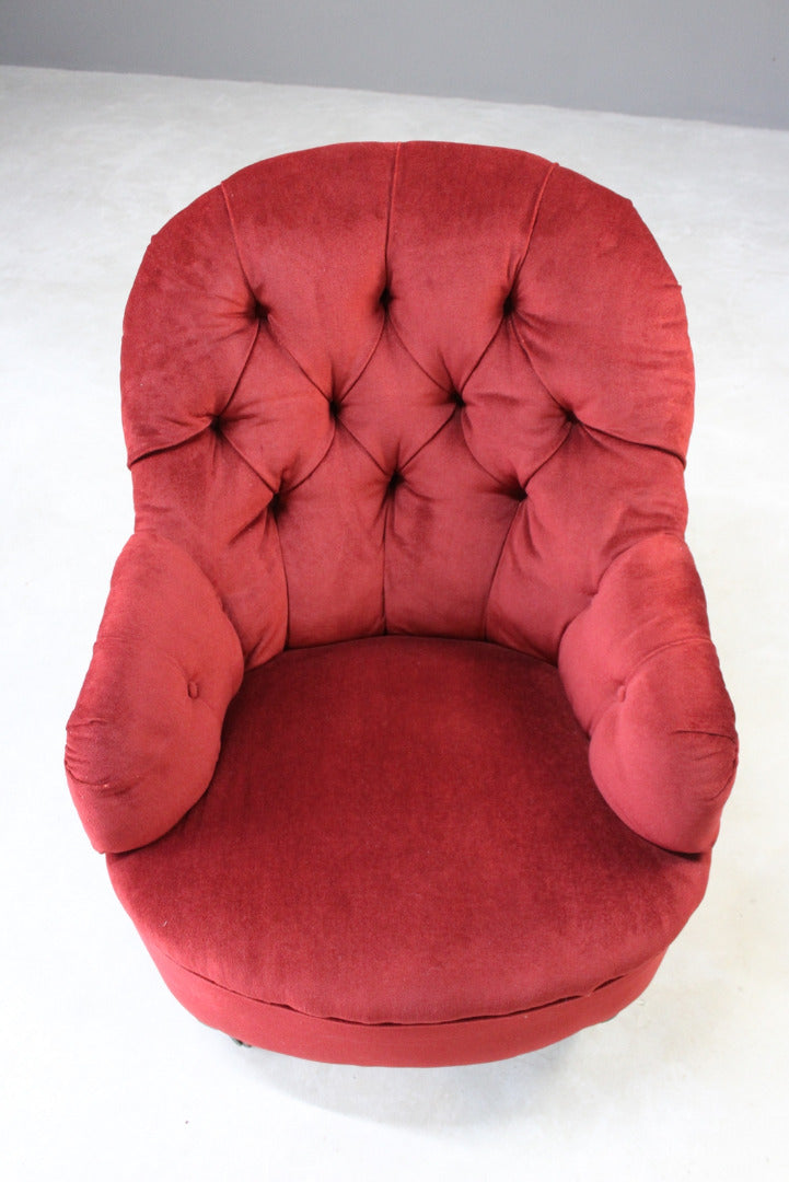 Antique Small Red Button Back Armchair - Kernow Furniture