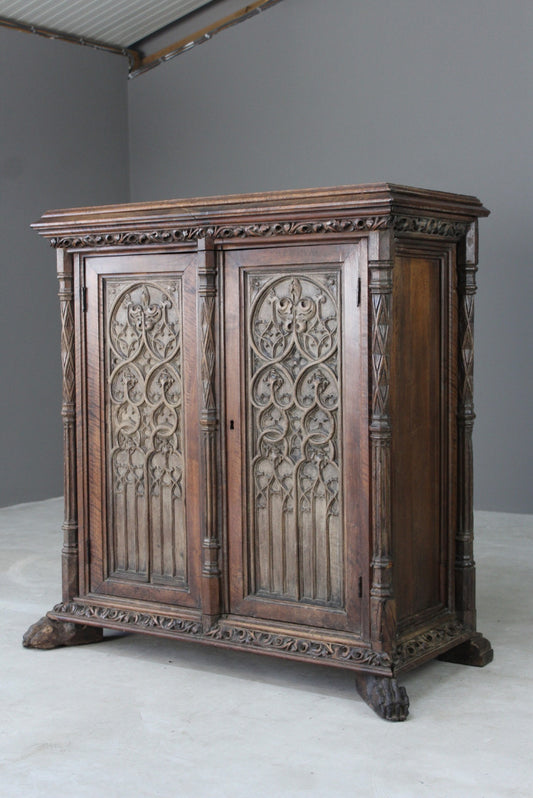 Oak & Walnut French Gothic Cupboard - Kernow Furniture