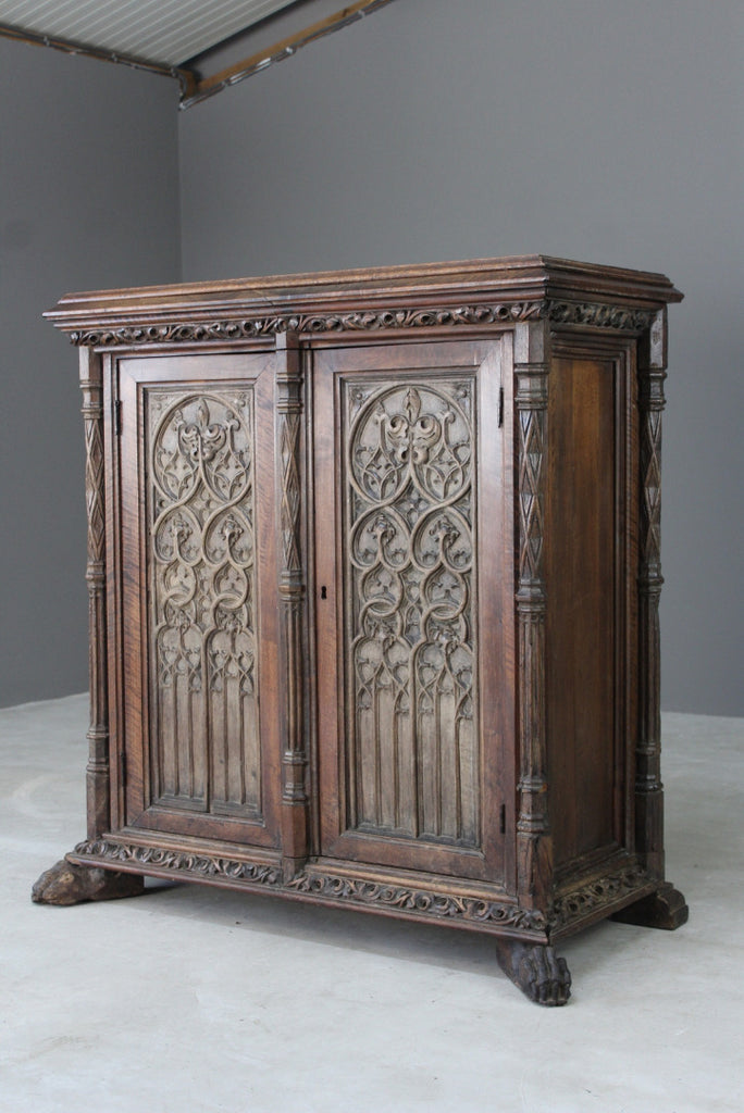Oak & Walnut French Gothic Cupboard - Kernow Furniture