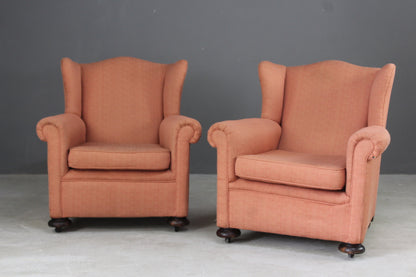 Pair Early 20th Century Wingback Armchairs - Kernow Furniture