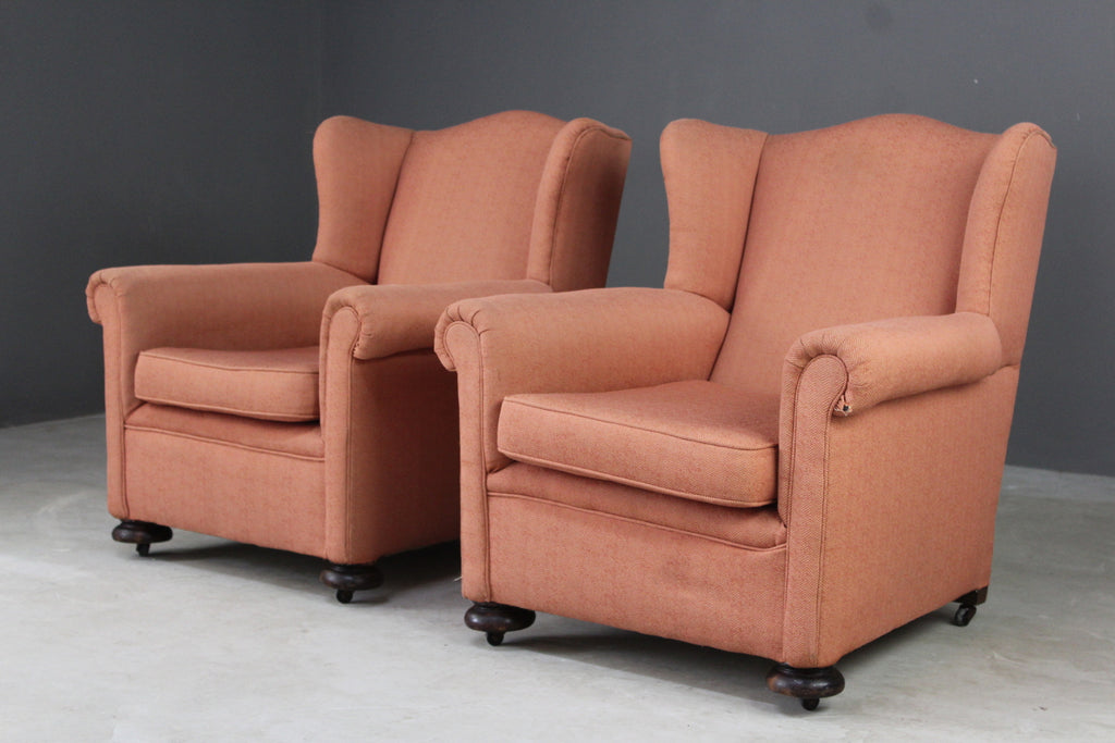 Pair Early 20th Century Wingback Armchairs - Kernow Furniture