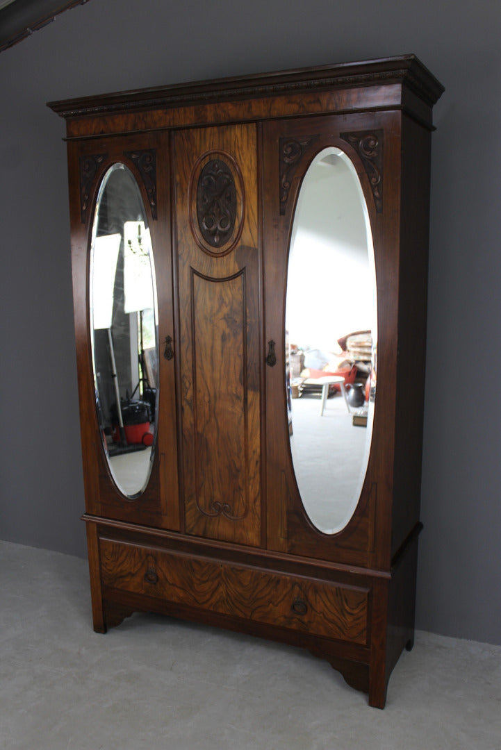 Late Victorian Walnut Wardrobe - Kernow Furniture