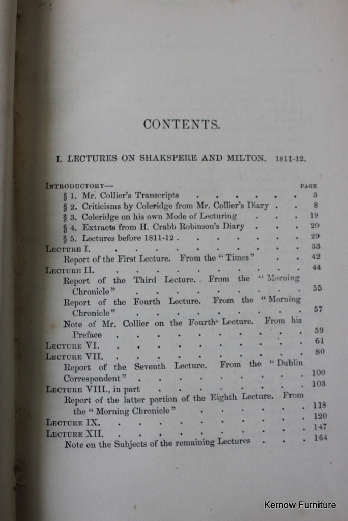 Lectures & Notes On Shakespear - Samuel Taylor Coleridge - Kernow Furniture