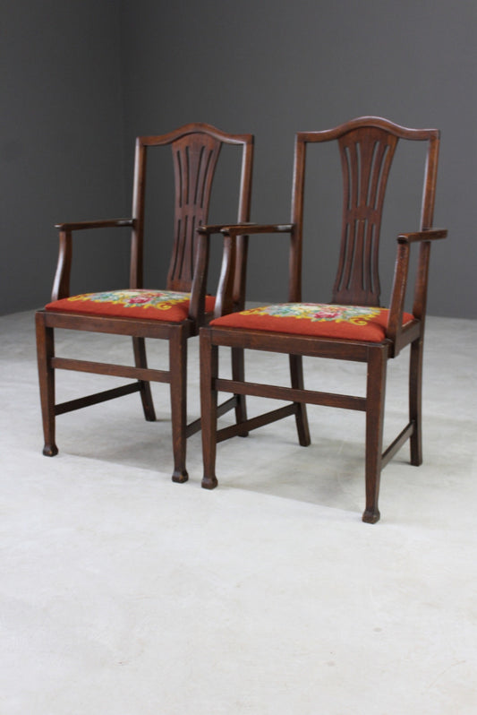 Pair Mahogany Carver Chairs - Kernow Furniture