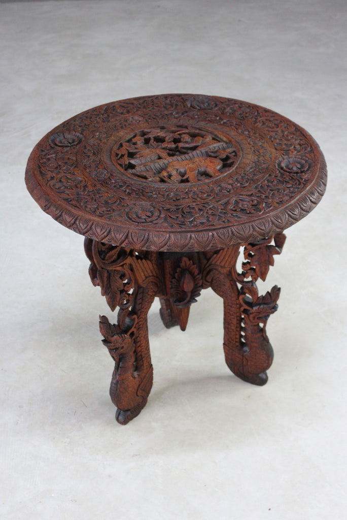 Carved Indian Teak Occasional Table - Kernow Furniture