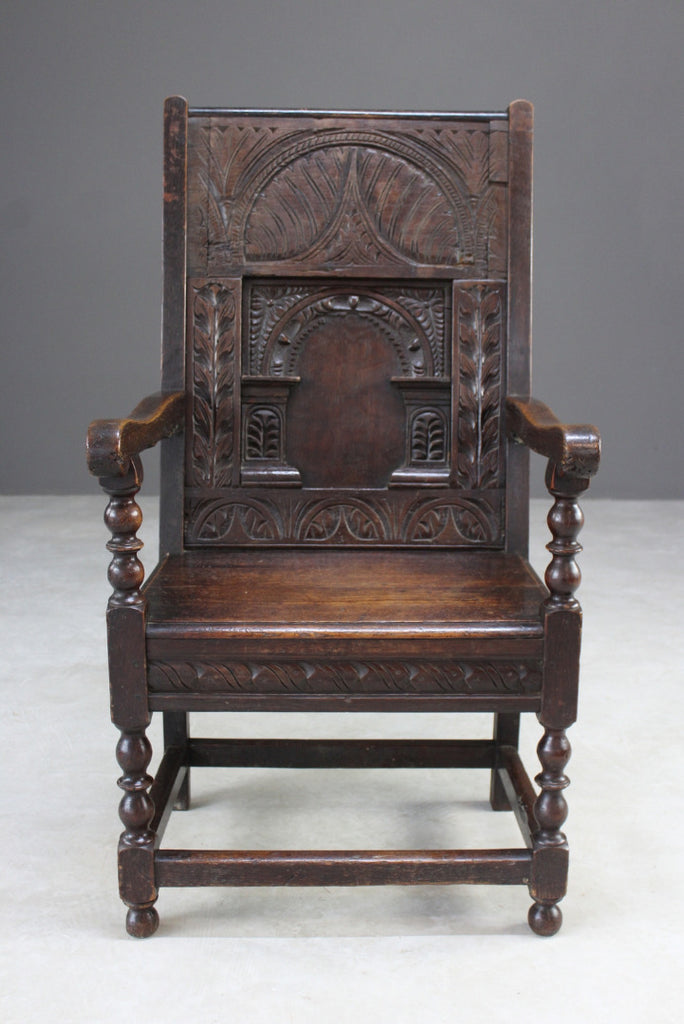 Antique Carved Oak Armchair - Kernow Furniture