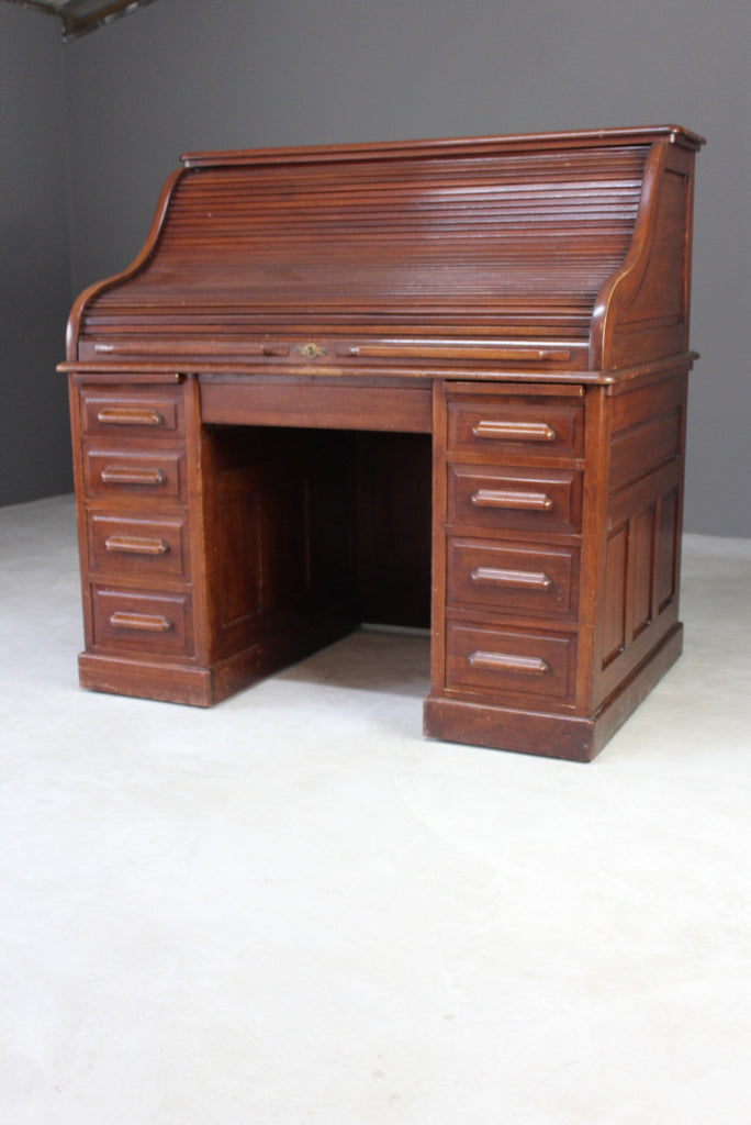 Angus of London Antique Walnut Roll Top Tambour Desk - Kernow Furniture