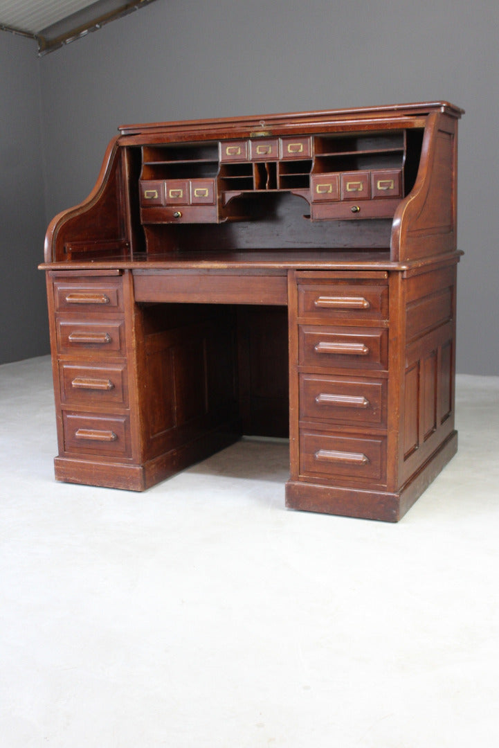 Angus of London Antique Walnut Roll Top Tambour Desk - Kernow Furniture