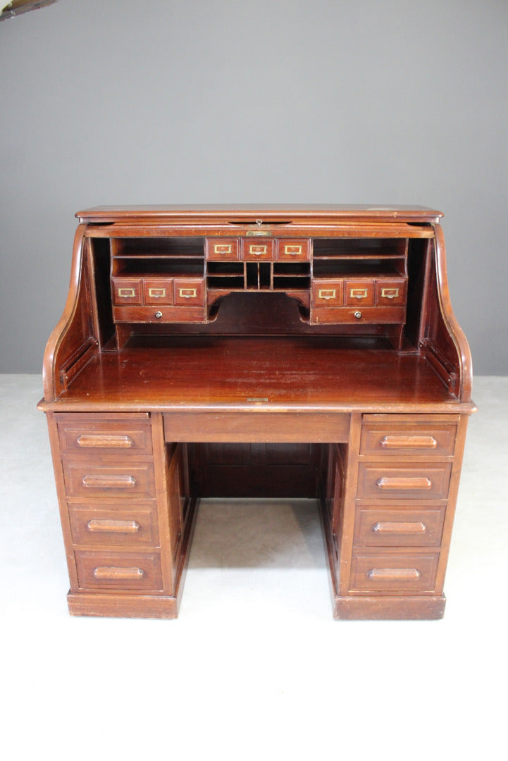 Angus of London Antique Walnut Roll Top Tambour Desk - Kernow Furniture