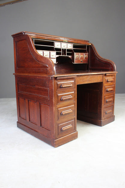 Angus of London Antique Walnut Roll Top Tambour Desk - Kernow Furniture