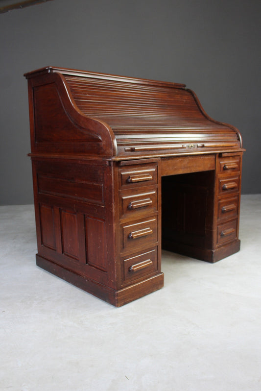 Angus of London Antique Walnut Roll Top Tambour Desk - Kernow Furniture