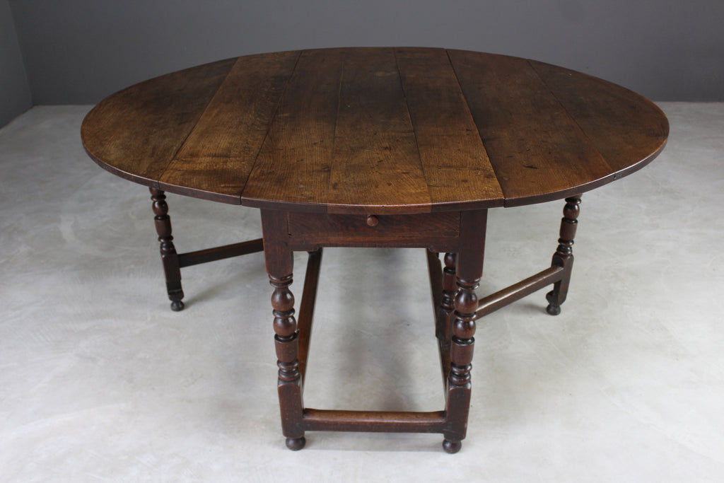 Antique Oak Oval Drop Leaf Dining Table - Kernow Furniture