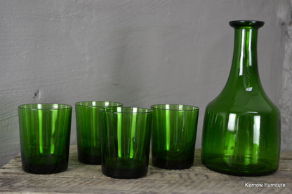 Green Glass Decanter & 4 Tumblers - Kernow Furniture