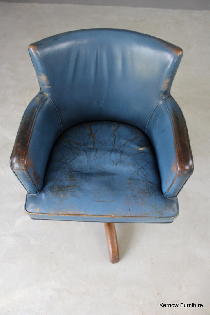 Early 20th Century Blue Leather Office Swivel Chair - Kernow Furniture