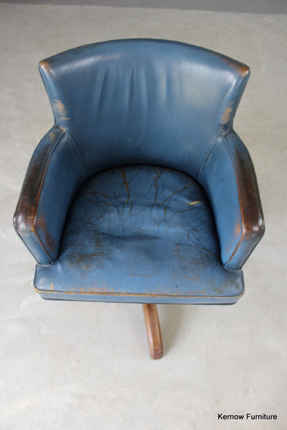 Early 20th Century Blue Leather Office Swivel Chair - Kernow Furniture