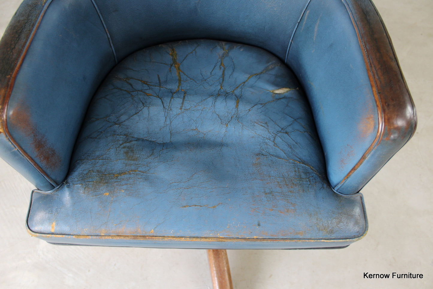 Early 20th Century Blue Leather Office Swivel Chair - Kernow Furniture