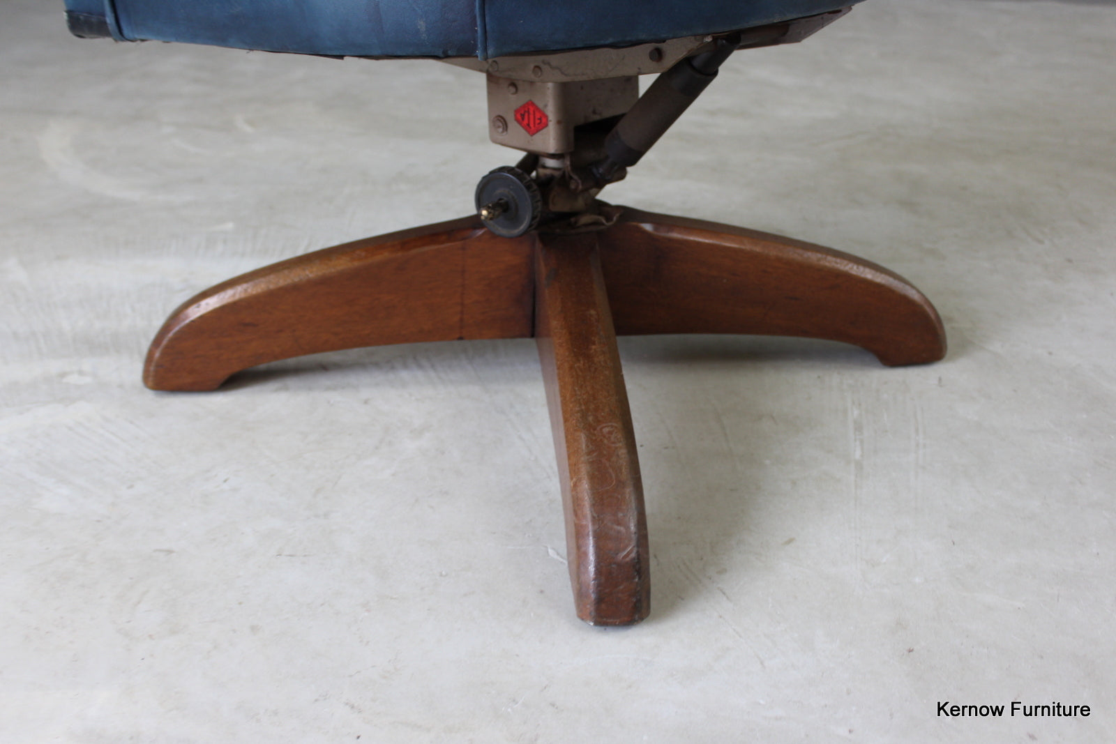 Early 20th Century Blue Leather Office Swivel Chair - Kernow Furniture