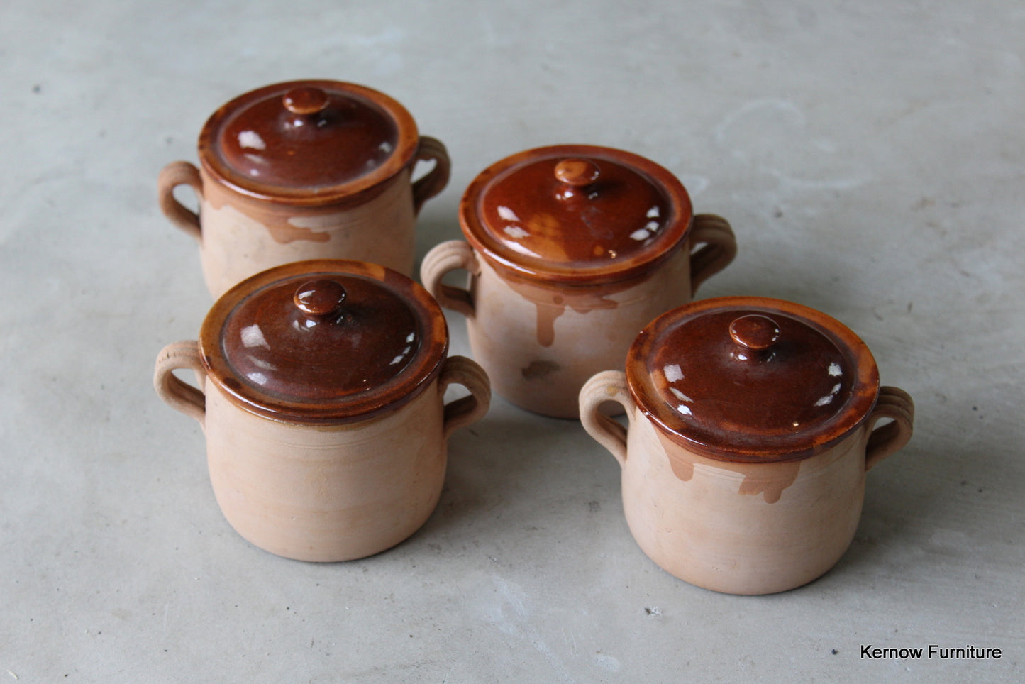 4 French Vallauris Glazed Pots - Kernow Furniture