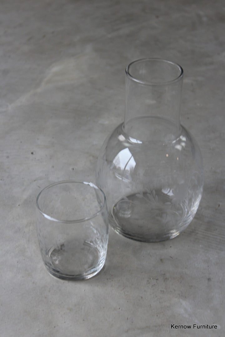 Etched Glass Water Carafe & Glass - Kernow Furniture