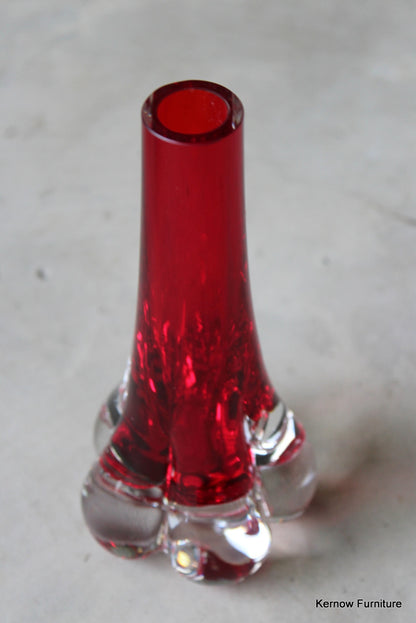 Retro Whitefriars Red Glass Vase - Kernow Furniture