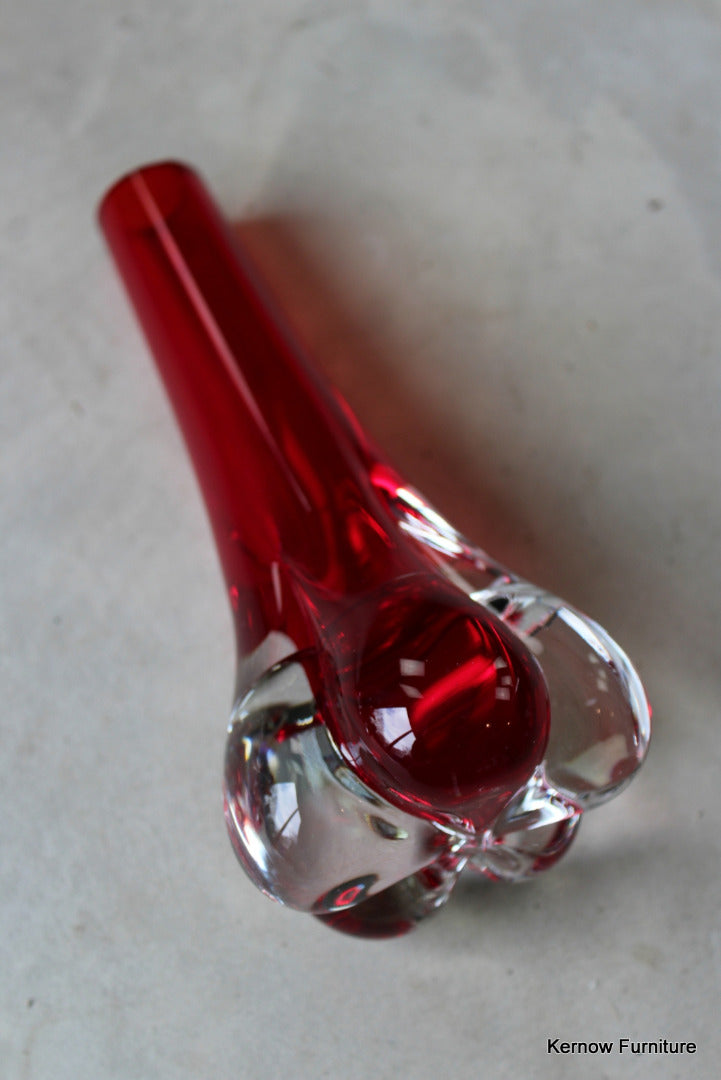 Retro Whitefriars Red Glass Vase - Kernow Furniture