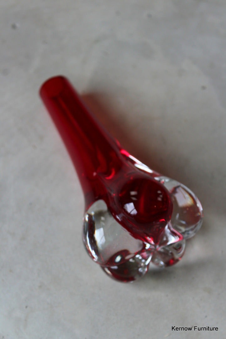 Retro Whitefriars Red Glass Vase - Kernow Furniture
