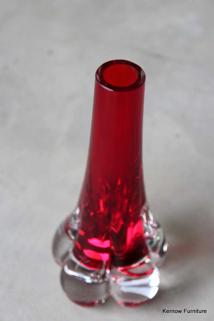 Retro Whitefriars Red Glass Vase - Kernow Furniture