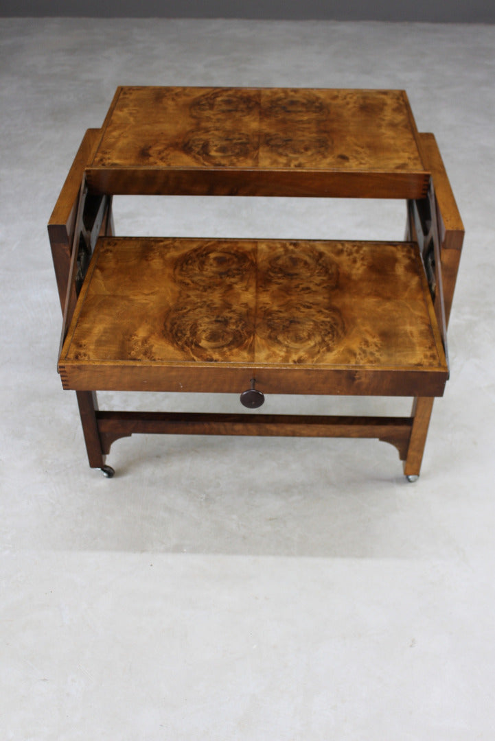 Metamorphic Art Deco Walnut Cocktail Trolley - Kernow Furniture