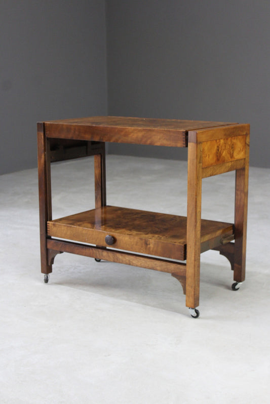 Metamorphic Art Deco Walnut Cocktail Trolley - Kernow Furniture