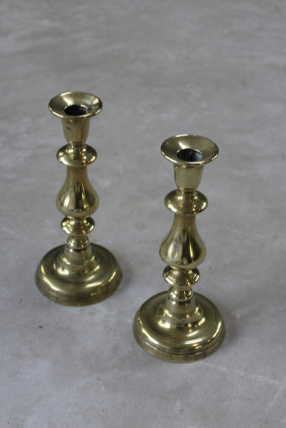 Pair Antique Brass Candlesticks - Kernow Furniture