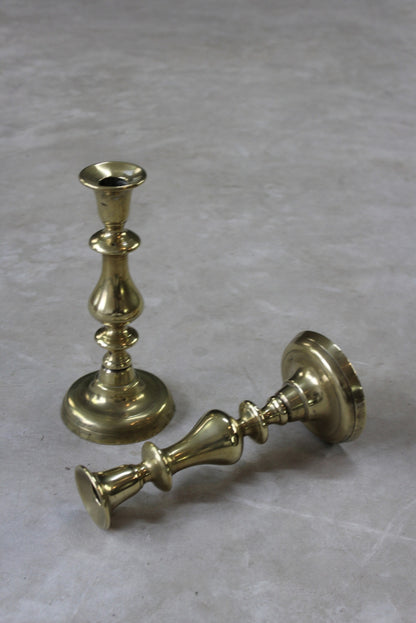 Pair Antique Brass Candlesticks - Kernow Furniture