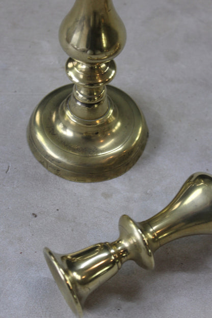 Pair Antique Brass Candlesticks - Kernow Furniture