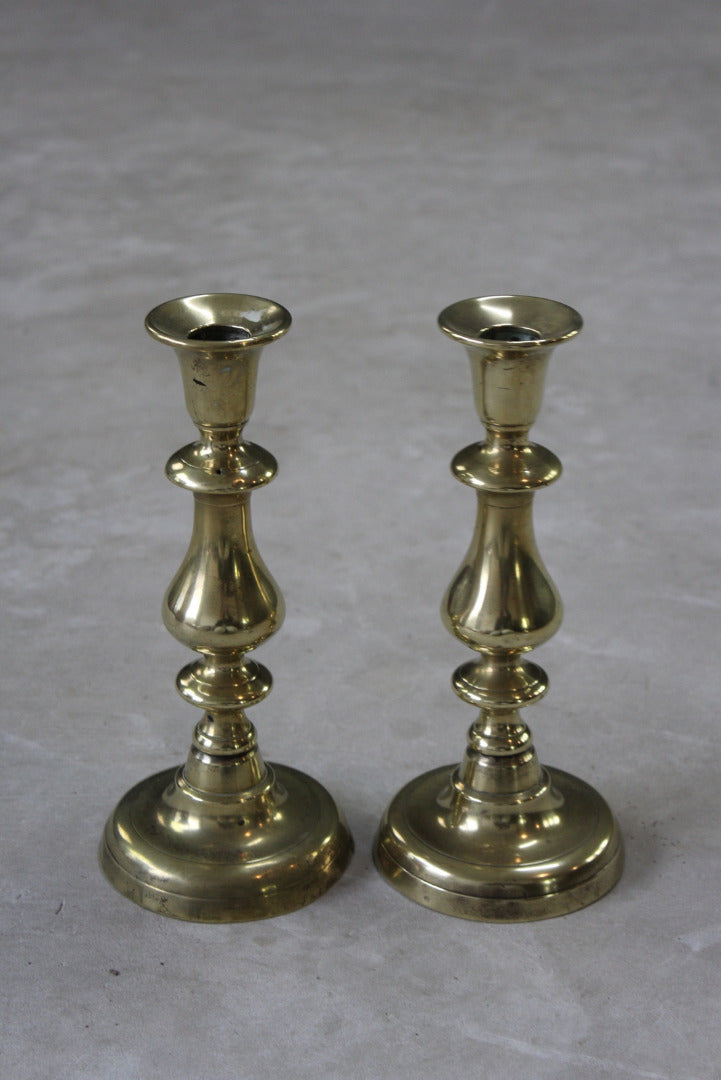Pair Antique Brass Candlesticks - Kernow Furniture