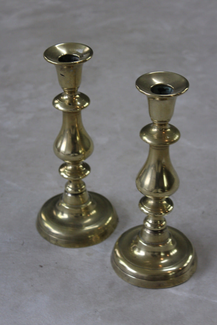 Pair Antique Brass Candlesticks - Kernow Furniture