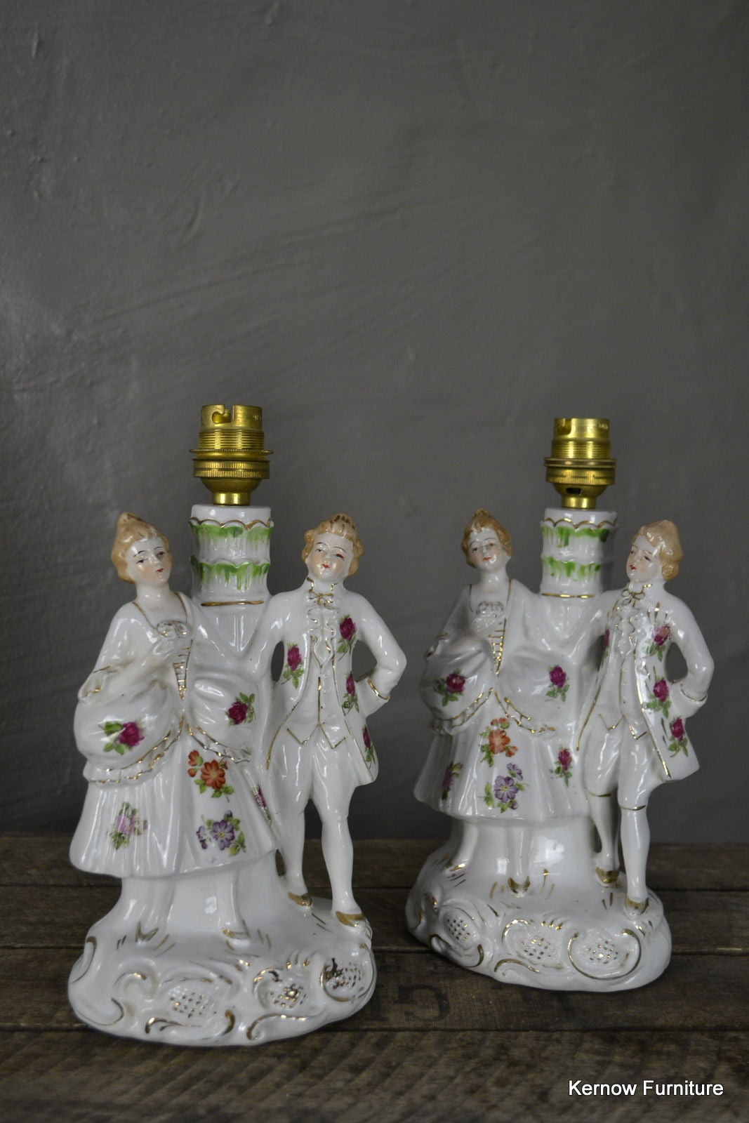 Pair Vintage Porcelain Figurine Table Lamps - Kernow Furniture