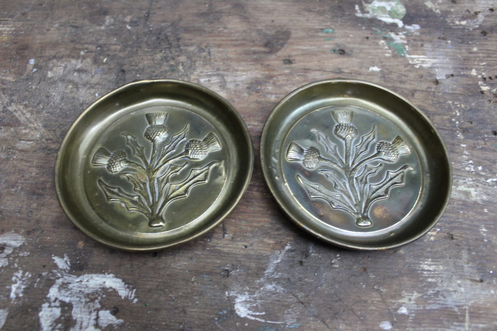 Pair Pressed Brass Dishes - Kernow Furniture