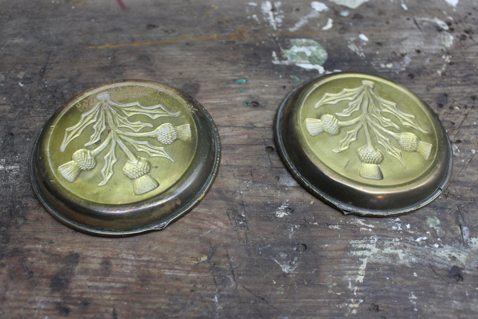 Pair Pressed Brass Dishes - Kernow Furniture