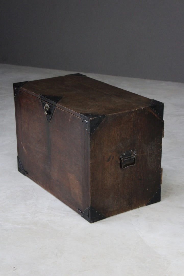 Antique Oak Metal Bound Chest - Kernow Furniture