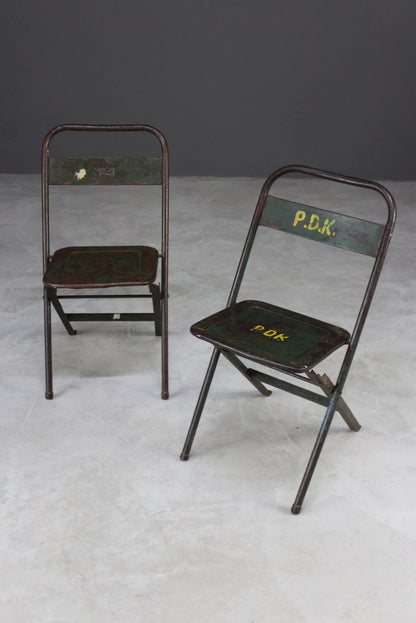 Pair Vintage Green Metal Folding Chairs - Kernow Furniture