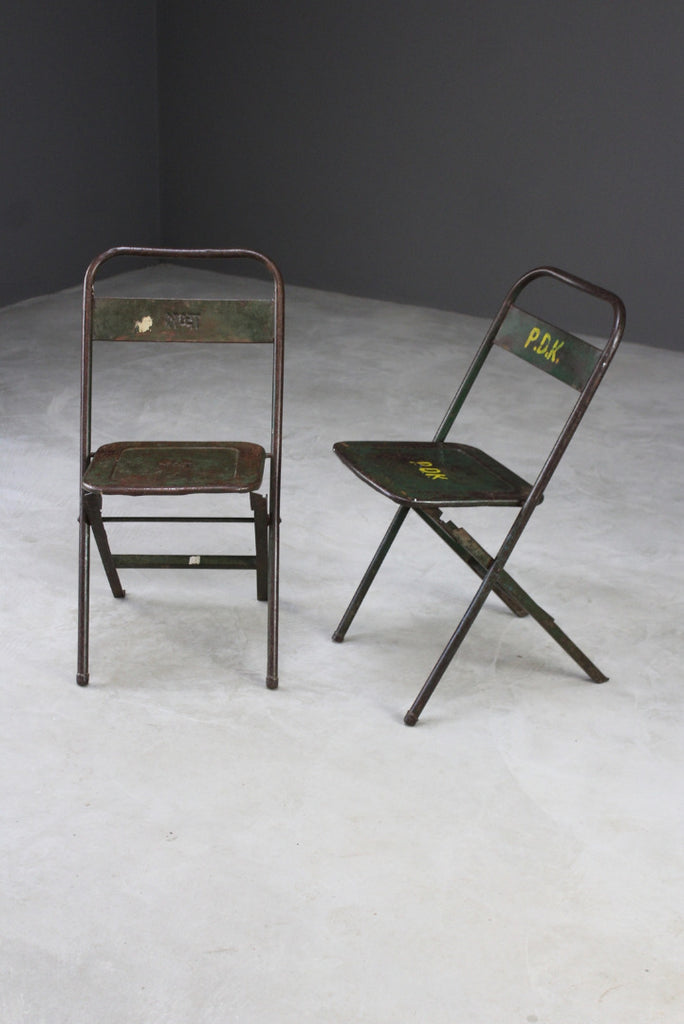 Pair Vintage Green Metal Folding Chairs - Kernow Furniture