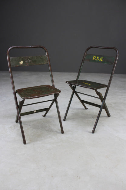 Pair Vintage Green Metal Folding Chairs - Kernow Furniture