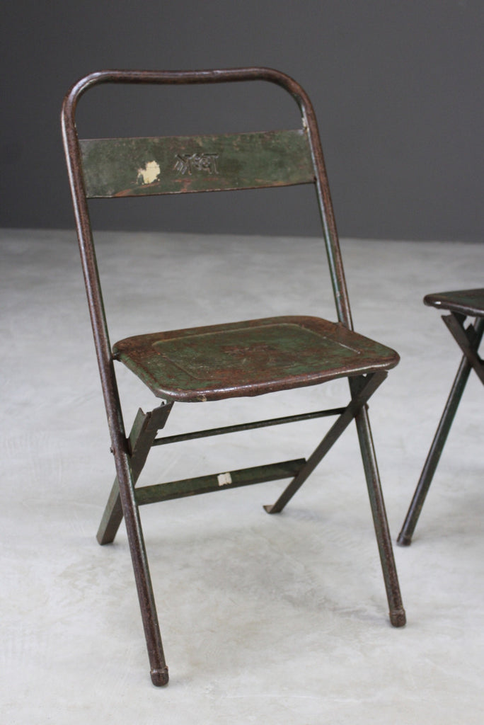 Pair Vintage Green Metal Folding Chairs - Kernow Furniture