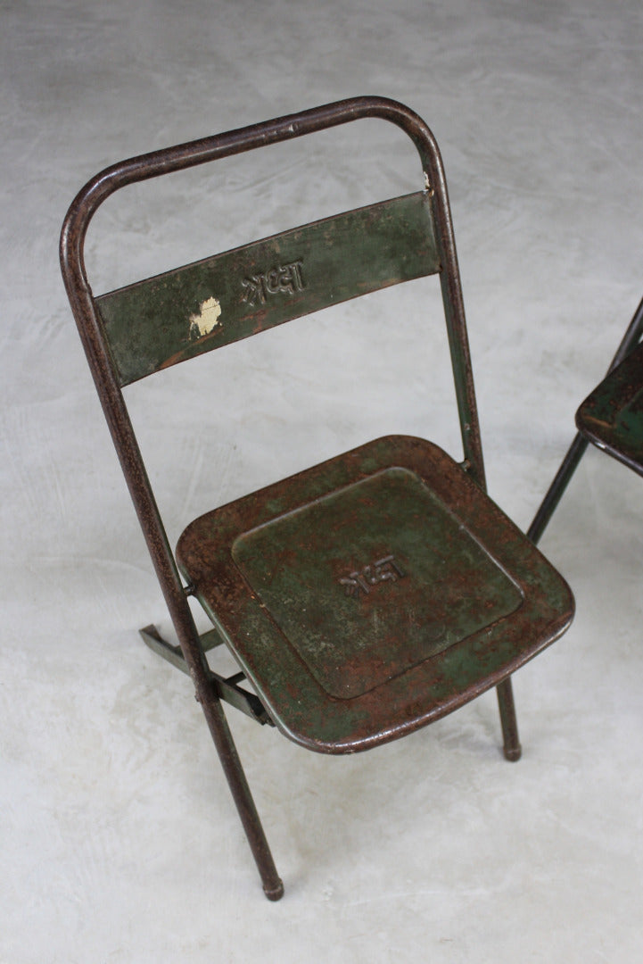 Pair Vintage Green Metal Folding Chairs - Kernow Furniture